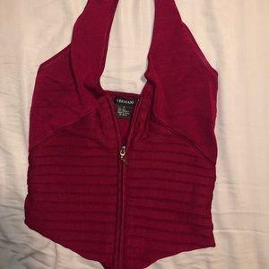 red zip up halter top